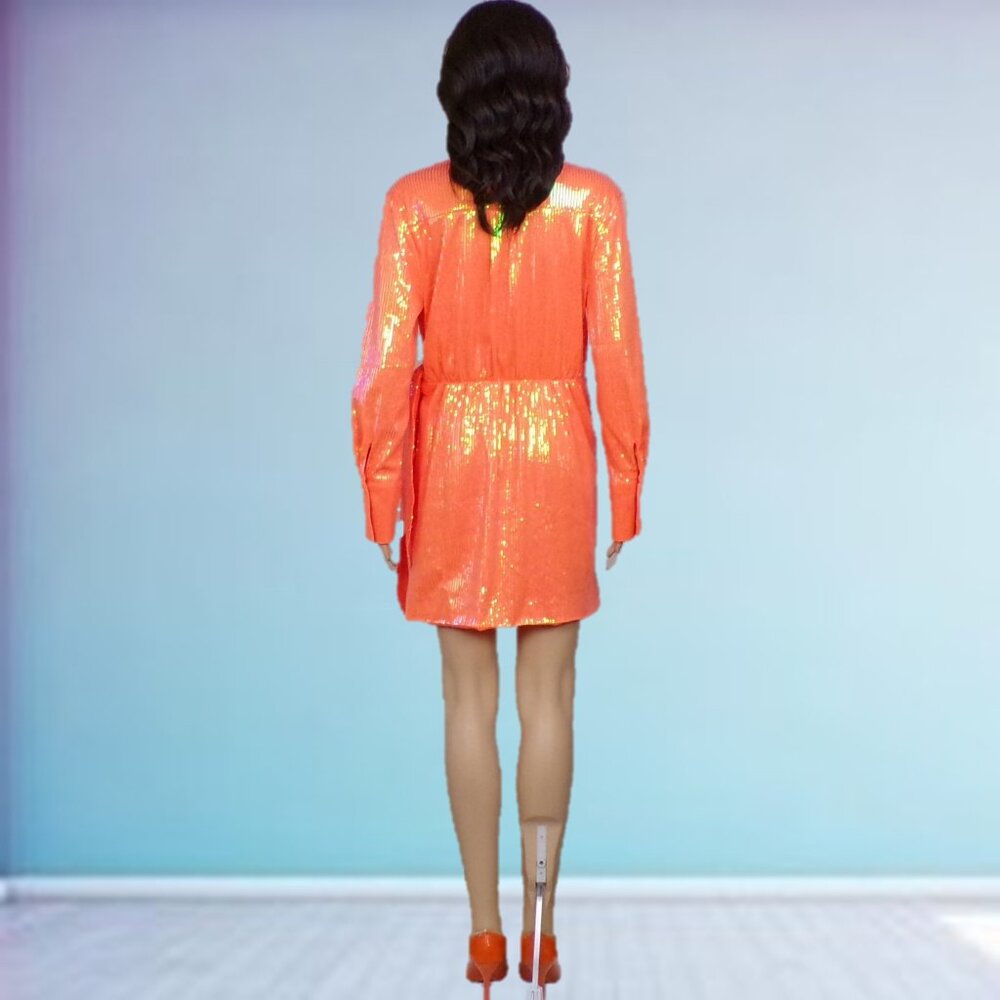 HOUSE OF HARLOW 1960 size S orange long-sleeve sequined wrap dress - Picture 5 of 13